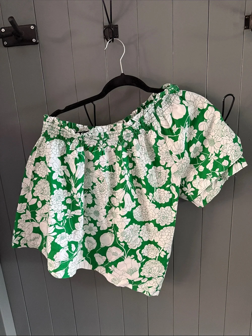 JCrew Women's Off-Shoulder Floral Top - Green & White